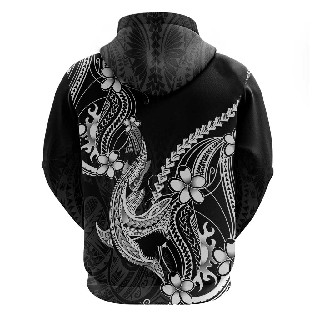 Black Aloha Hawaii Hoodie Polynesian Shark Tattoo With Plumeria - Polynesian Pride