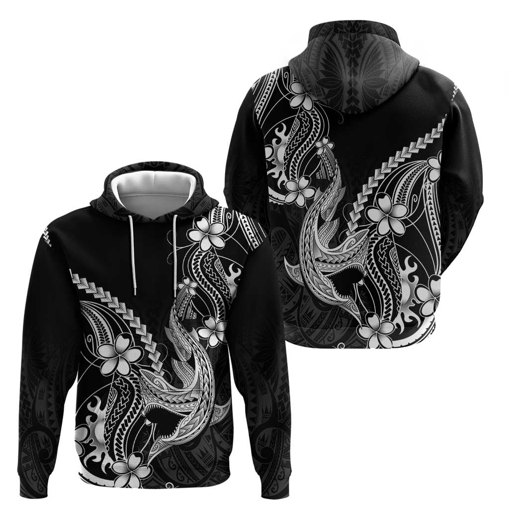 Black Aloha Hawaii Hoodie Polynesian Shark Tattoo With Plumeria - Polynesian Pride