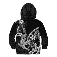 Black Aloha Hawaii Kid Hoodie Polynesian Shark Tattoo With Plumeria - Polynesian Pride