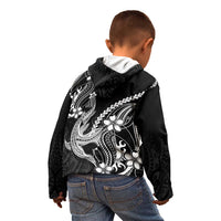 Black Aloha Hawaii Kid Hoodie Polynesian Shark Tattoo With Plumeria - Polynesian Pride