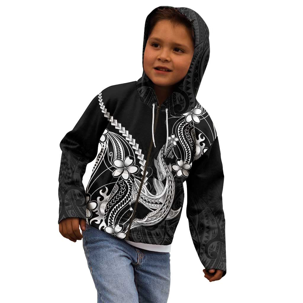 Black Aloha Hawaii Kid Hoodie Polynesian Shark Tattoo With Plumeria - Polynesian Pride