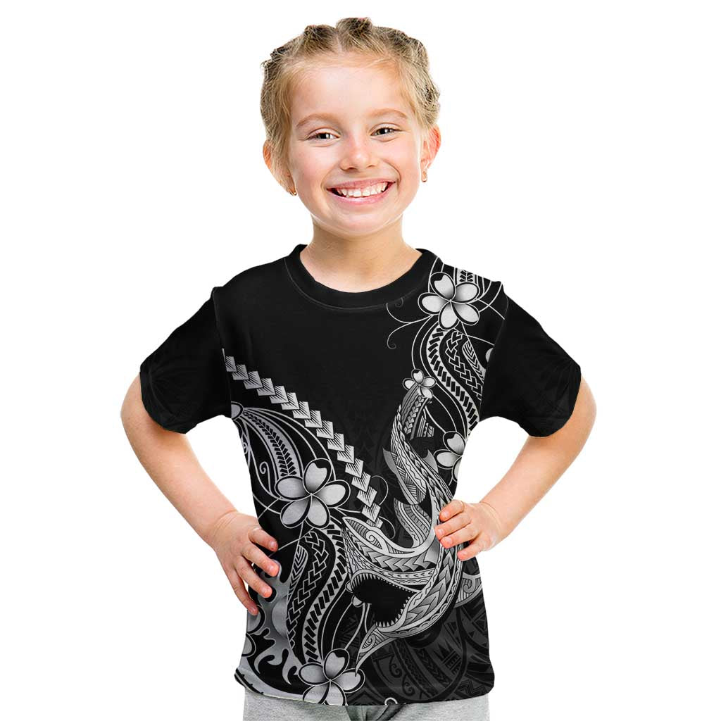 Black Aloha Hawaii Kid T Shirt Polynesian Shark Tattoo With Plumeria LT14 Black - Polynesian Pride