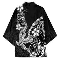Black Aloha Hawaii Kimono Polynesian Shark Tattoo With Plumeria - Polynesian Pride