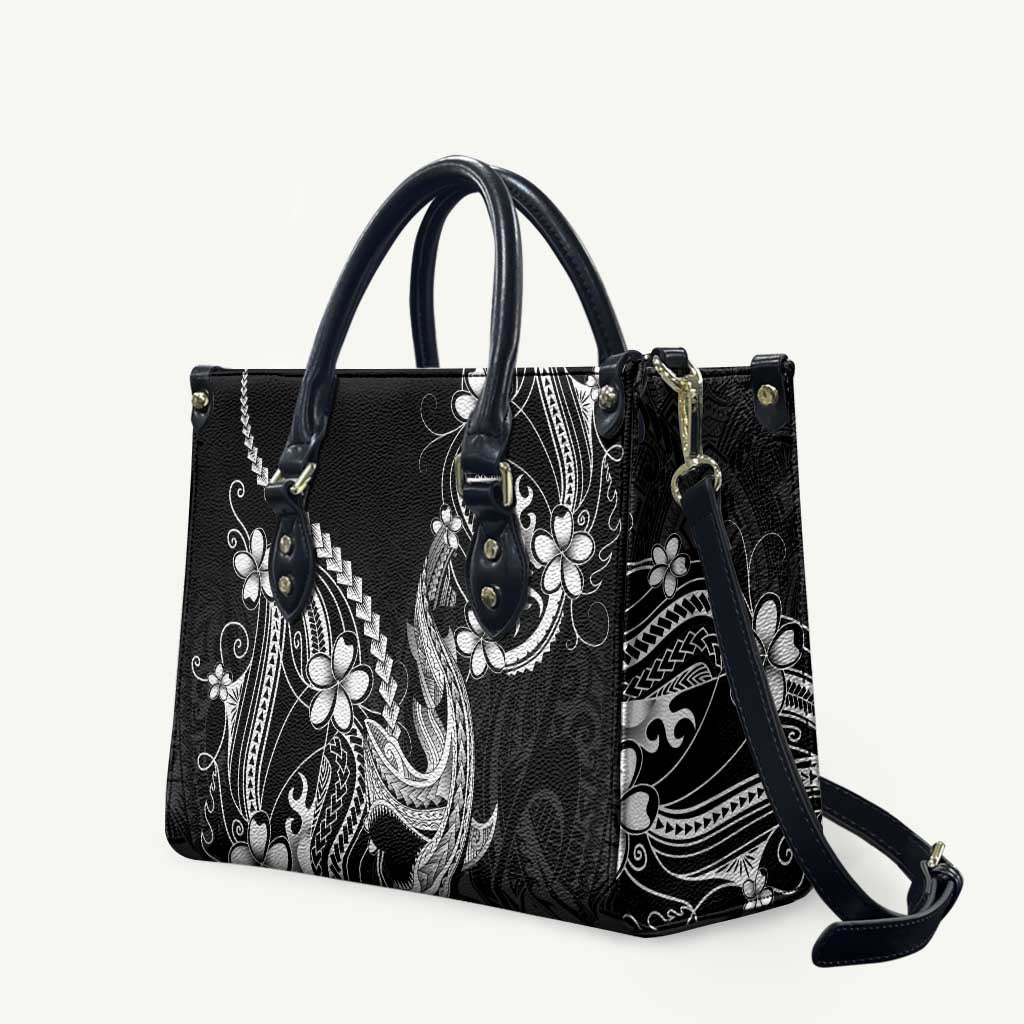 Black Aloha Hawaii Leather Bag Polynesian Shark Tattoo With Plumeria LT14 Black - Polynesian Pride