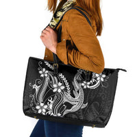Black Aloha Hawaii Leather Tote Bag Polynesian Shark Tattoo With Plumeria LT14 Black - Polynesian Pride