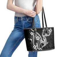 Black Aloha Hawaii Leather Tote Bag Polynesian Shark Tattoo With Plumeria LT14 - Polynesian Pride