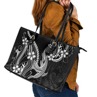 Black Aloha Hawaii Leather Tote Bag Polynesian Shark Tattoo With Plumeria LT14 - Polynesian Pride