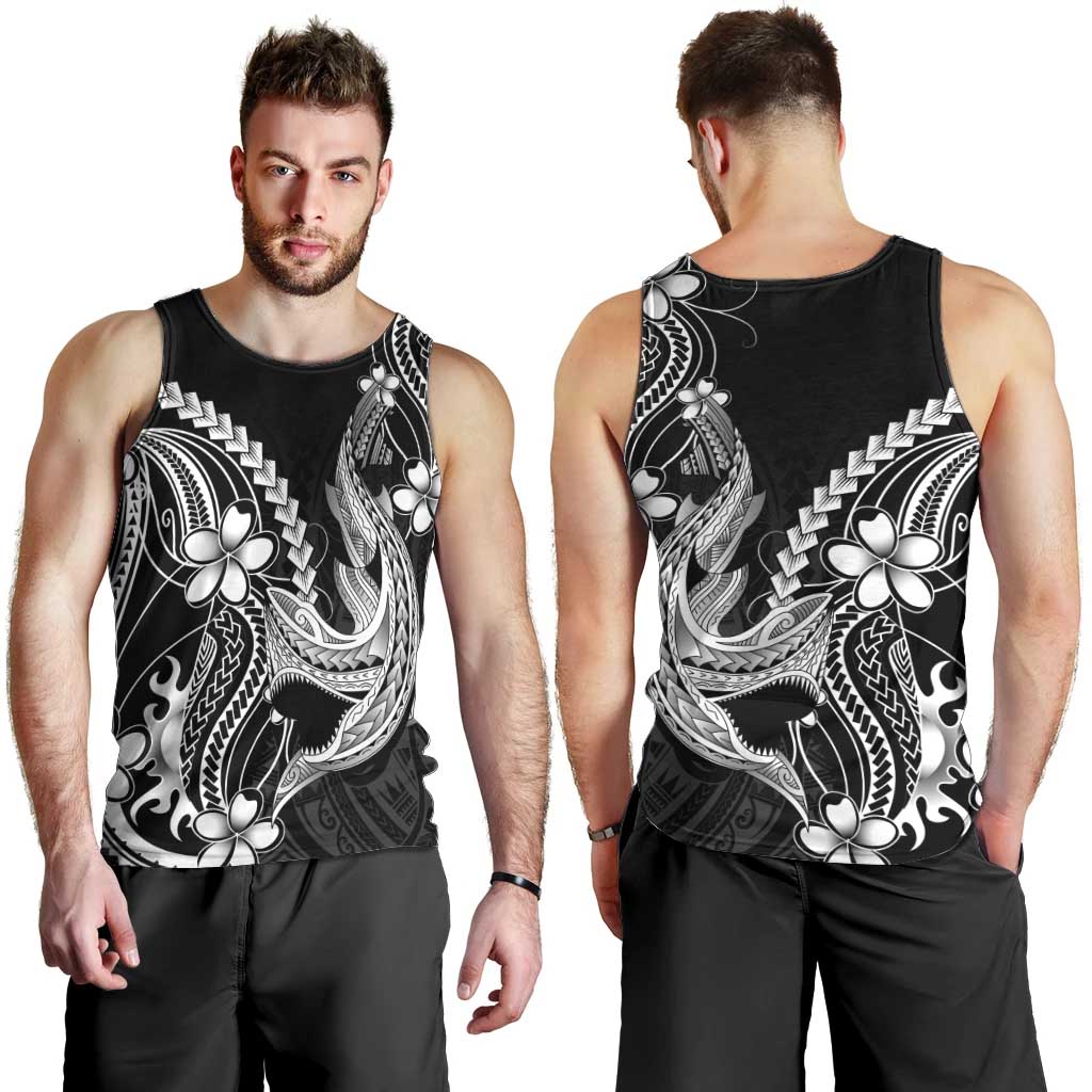 Black Aloha Hawaii Men Tank Top Polynesian Shark Tattoo With Plumeria - Polynesian Pride