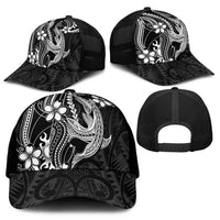 Black Aloha Hawaii Mesh Trucker Cap Polynesian Shark Tattoo With Plumeria - Polynesian Pride