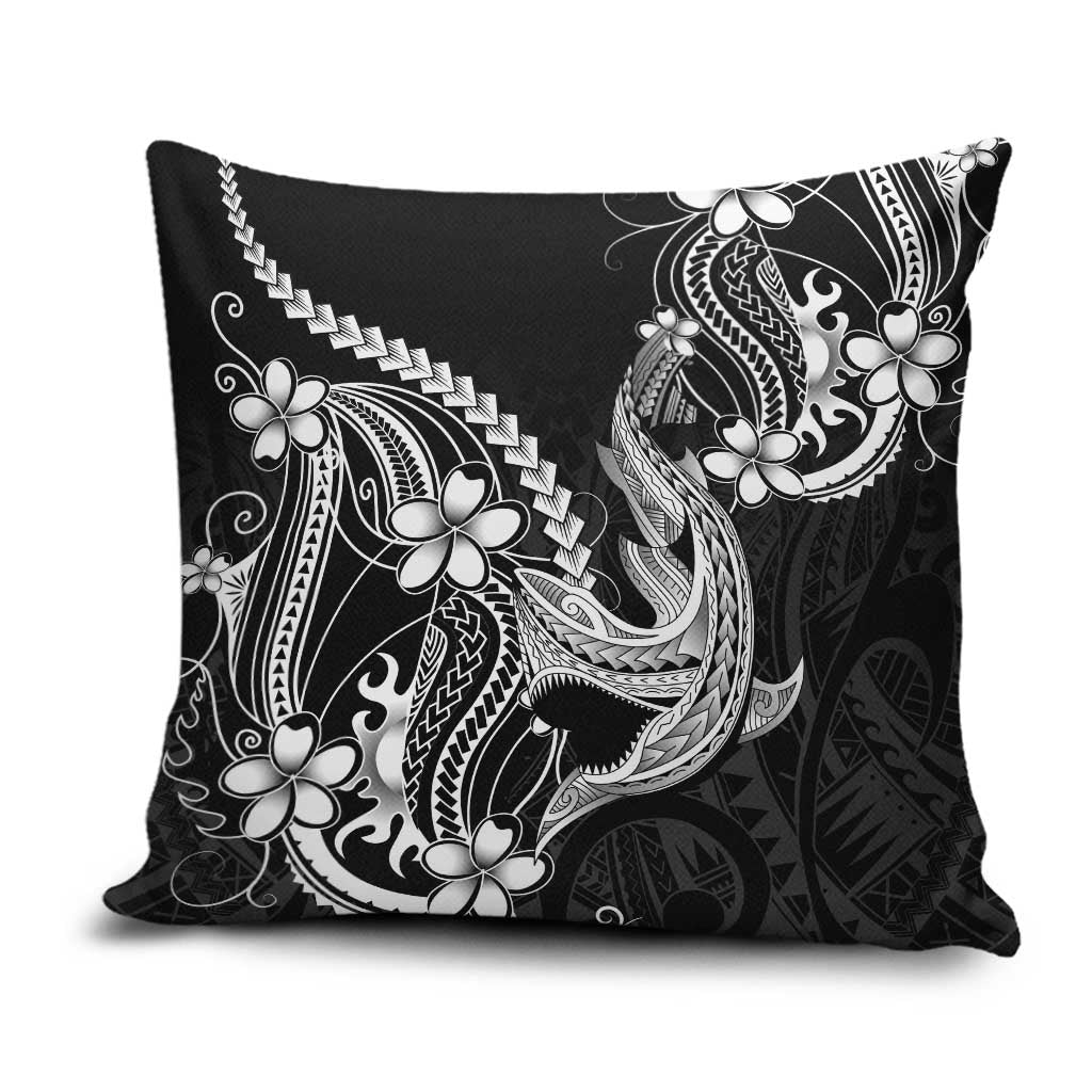 Black Aloha Hawaii Pillow Cover Polynesian Shark Tattoo With Plumeria LT14 Black - Polynesian Pride
