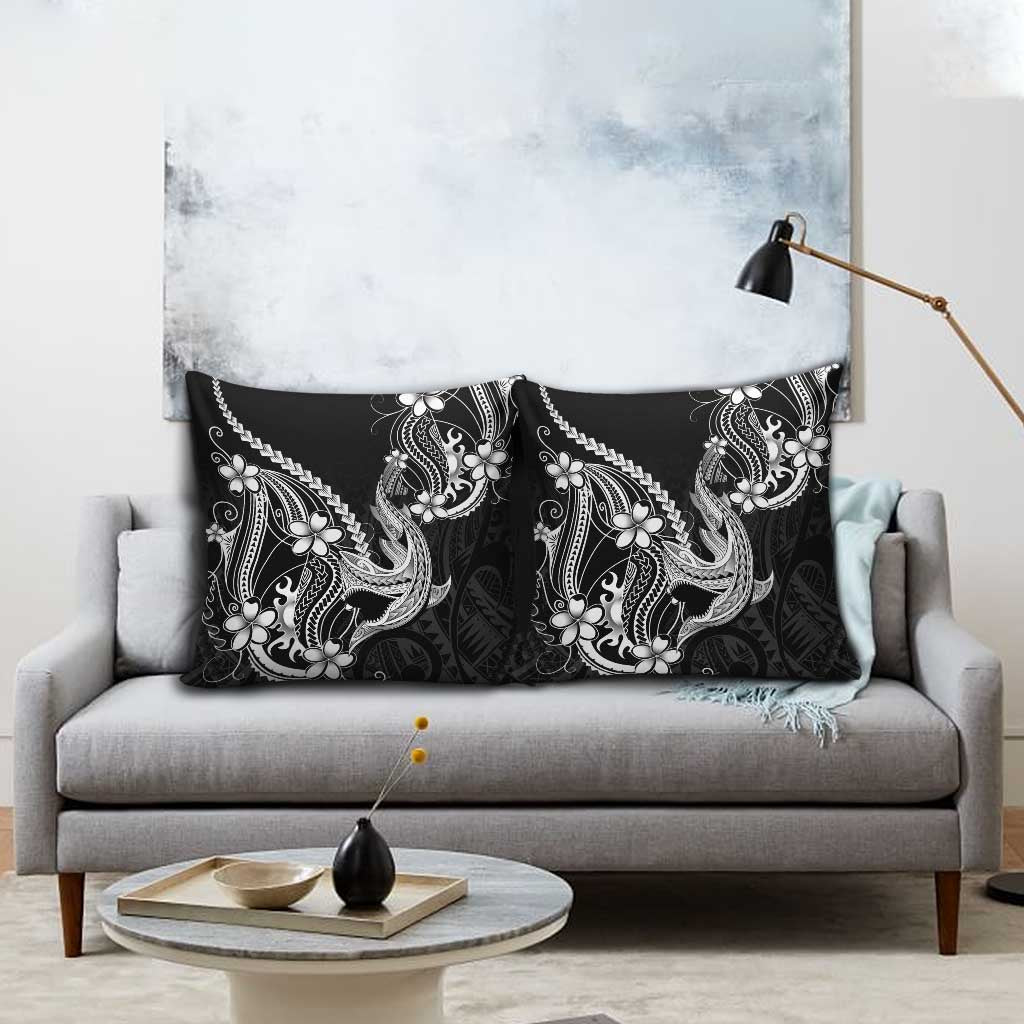 Black Aloha Hawaii Pillow Cover Polynesian Shark Tattoo With Plumeria - Polynesian Pride