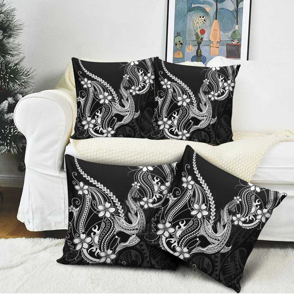 Black Aloha Hawaii Pillow Cover Polynesian Shark Tattoo With Plumeria - Polynesian Pride