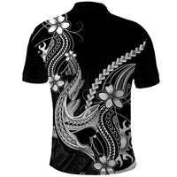 Black Aloha Hawaii Polo Shirt Polynesian Shark Tattoo With Plumeria - Polynesian Pride