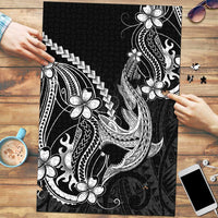 Black Aloha Hawaii Puzzle Polynesian Shark Tattoo With Plumeria - Polynesian Pride