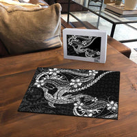 Black Aloha Hawaii Puzzle Polynesian Shark Tattoo With Plumeria - Polynesian Pride