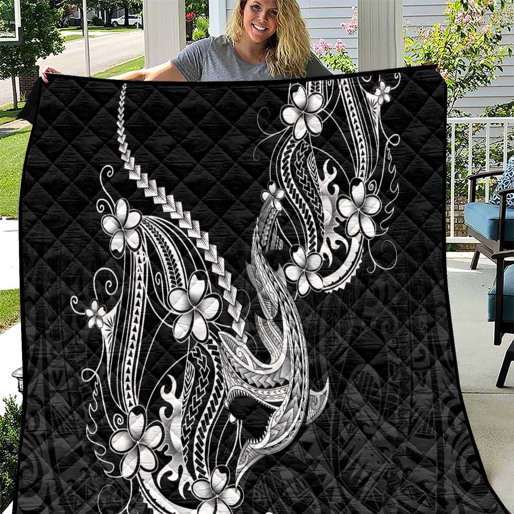 Black Aloha Hawaii Quilt Polynesian Shark Tattoo With Plumeria LT14 Black - Polynesian Pride