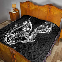 Black Aloha Hawaii Quilt Polynesian Shark Tattoo With Plumeria - Polynesian Pride