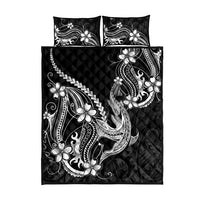 Black Aloha Hawaii Quilt Bed Set Polynesian Shark Tattoo With Plumeria - Polynesian Pride