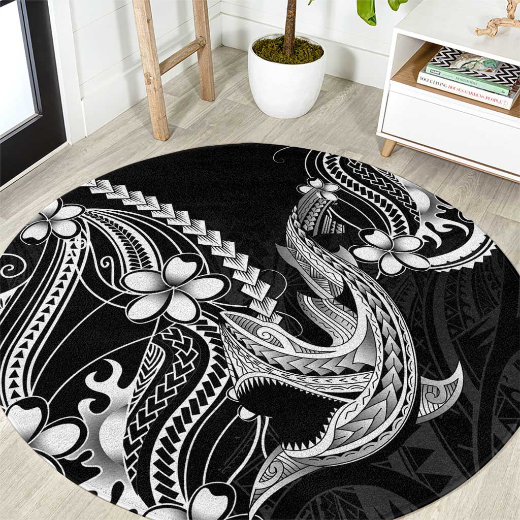 Black Aloha Hawaii Round Carpet Polynesian Shark Tattoo With Plumeria LT14 Black - Polynesian Pride