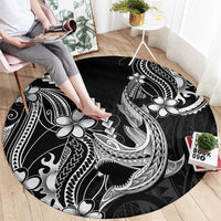 Black Aloha Hawaii Round Carpet Polynesian Shark Tattoo With Plumeria - Polynesian Pride