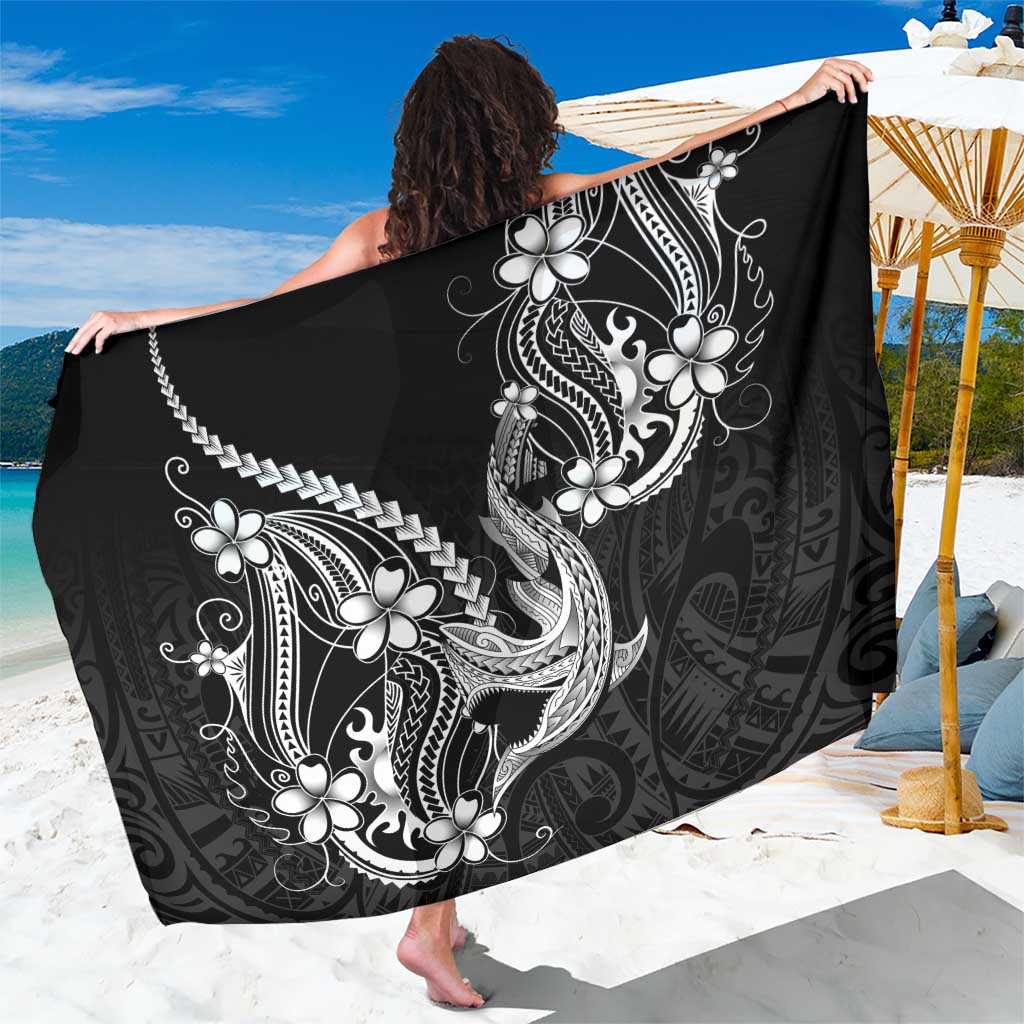 Black Aloha Hawaii Sarong Polynesian Shark Tattoo With Plumeria LT14 One Size 44 x 66 inches Black - Polynesian Pride