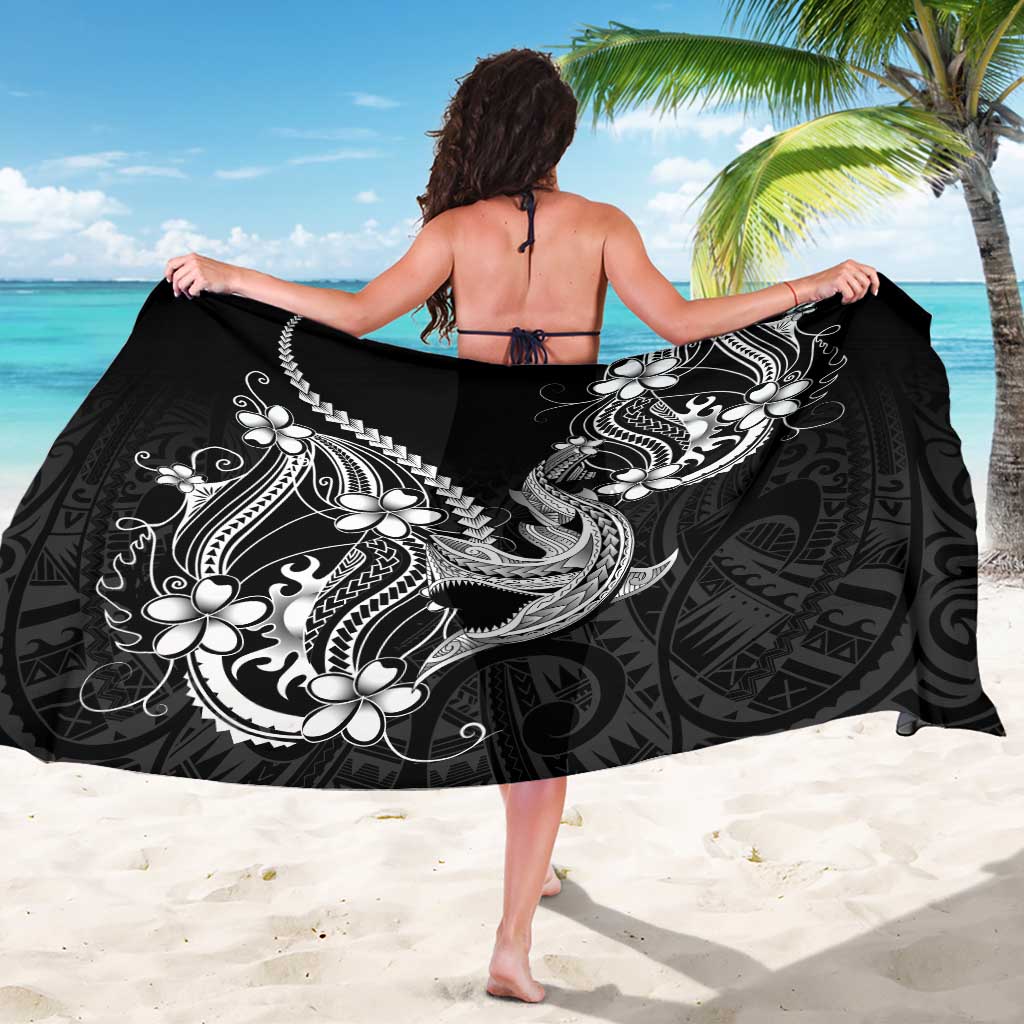 Black Aloha Hawaii Sarong Polynesian Shark Tattoo With Plumeria - Polynesian Pride