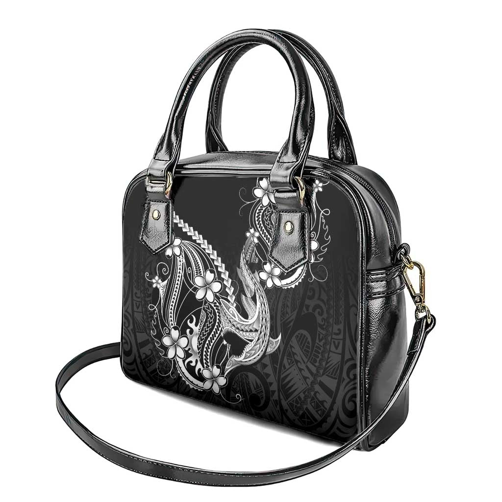Black Aloha Hawaii Shoulder Handbag Polynesian Shark Tattoo With Plumeria - Polynesian Pride