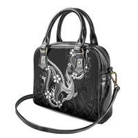 Black Aloha Hawaii Shoulder Handbag Polynesian Shark Tattoo With Plumeria - Polynesian Pride
