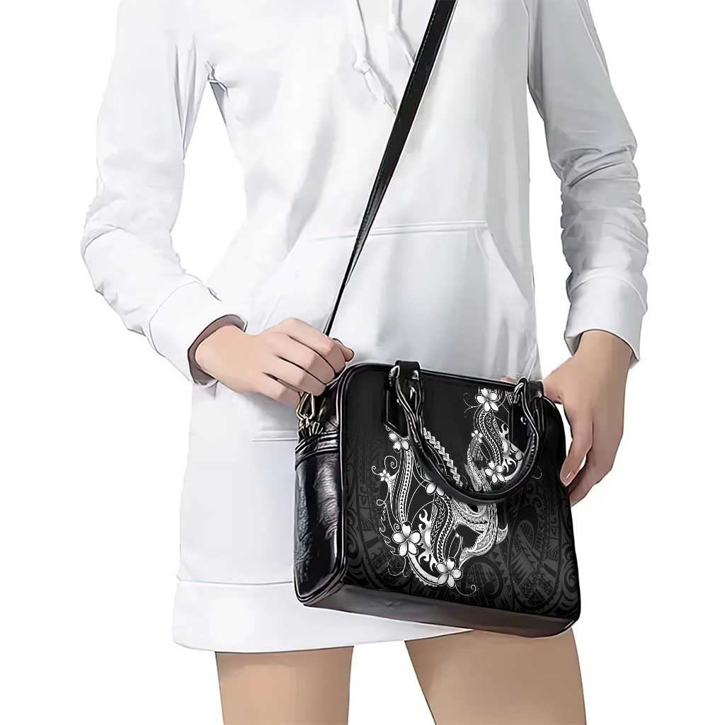 Black Aloha Hawaii Shoulder Handbag Polynesian Shark Tattoo With Plumeria - Polynesian Pride