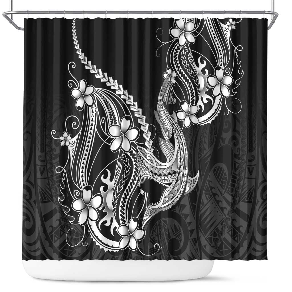 Black Aloha Hawaii Shower Curtain Polynesian Shark Tattoo With Plumeria - Polynesian Pride