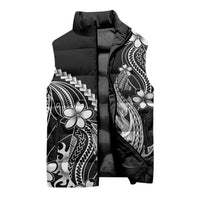 Black Aloha Hawaii Sleeveless Puffer Jacket Polynesian Shark Tattoo With Plumeria - Polynesian Pride