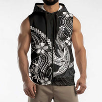 Black Aloha Hawaii Sleeveless Zip Hoodie Polynesian Shark Tattoo With Plumeria - Polynesian Pride
