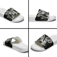 Black Aloha Hawaii Slide Sandals Polynesian Shark Tattoo With Plumeria - Polynesian Pride