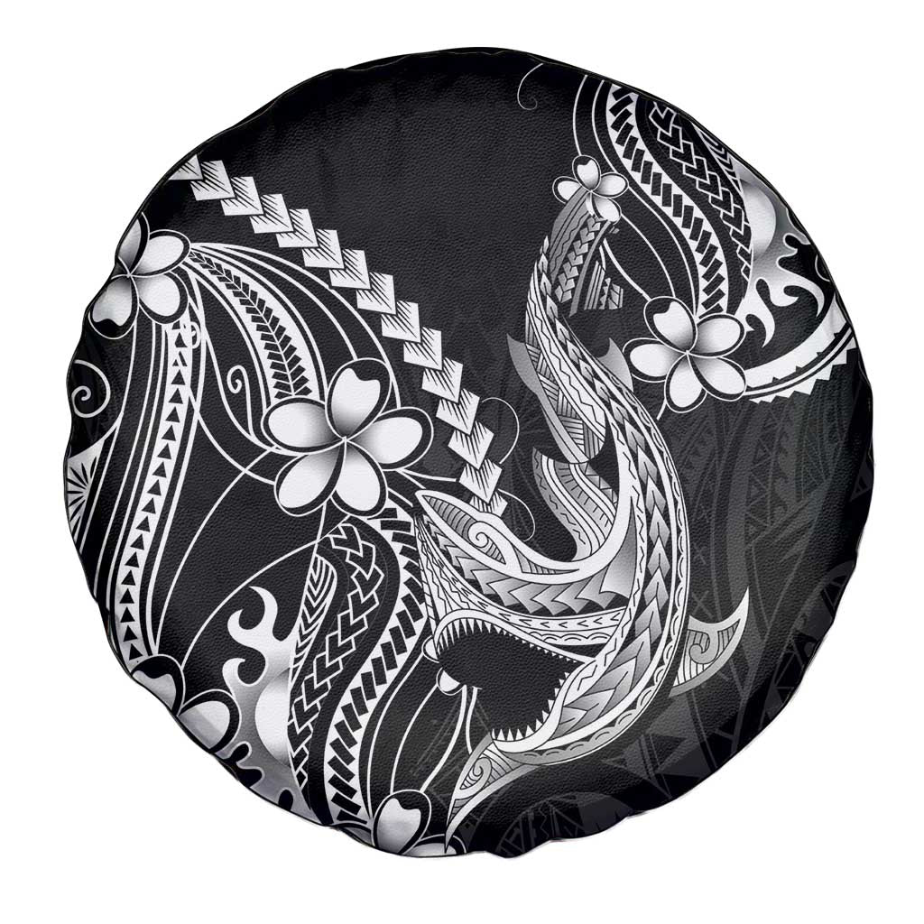 Black Aloha Hawaii Spare Tire Cover Polynesian Shark Tattoo With Plumeria - Polynesian Pride