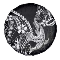 Black Aloha Hawaii Spare Tire Cover Polynesian Shark Tattoo With Plumeria - Polynesian Pride