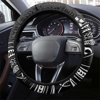 Black Aloha Hawaii Steering Wheel Cover Polynesian Shark Tattoo With Plumeria - Polynesian Pride