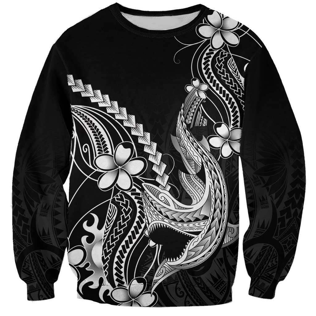 Black Aloha Hawaii Sweatshirt Polynesian Shark Tattoo With Plumeria - Polynesian Pride