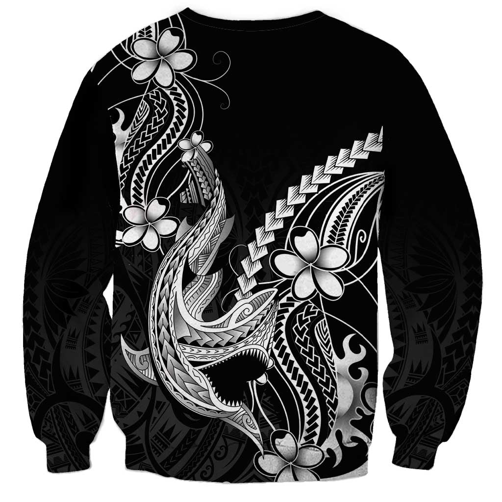 Black Aloha Hawaii Sweatshirt Polynesian Shark Tattoo With Plumeria - Polynesian Pride