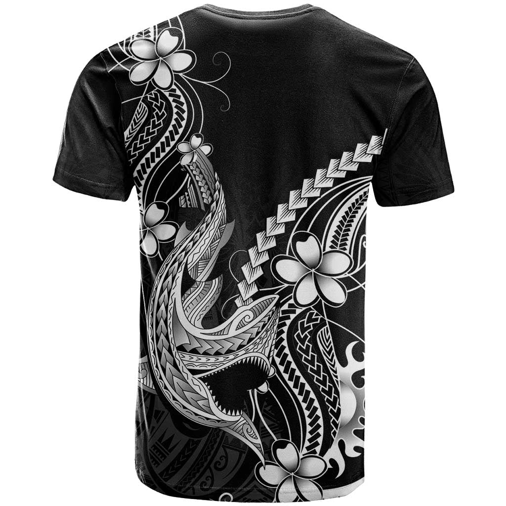 Black Aloha Hawaii T Shirt Polynesian Shark Tattoo With Plumeria - Polynesian Pride
