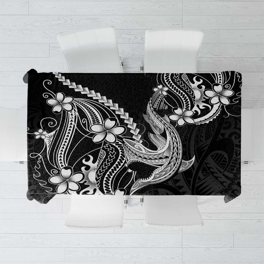 Black Aloha Hawaii Tablecloth Polynesian Shark Tattoo With Plumeria LT14 Black - Polynesian Pride