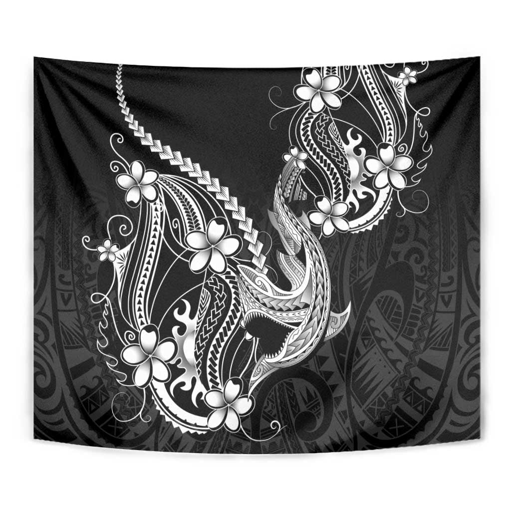 Black Aloha Hawaii Tapestry Polynesian Shark Tattoo With Plumeria - Polynesian Pride