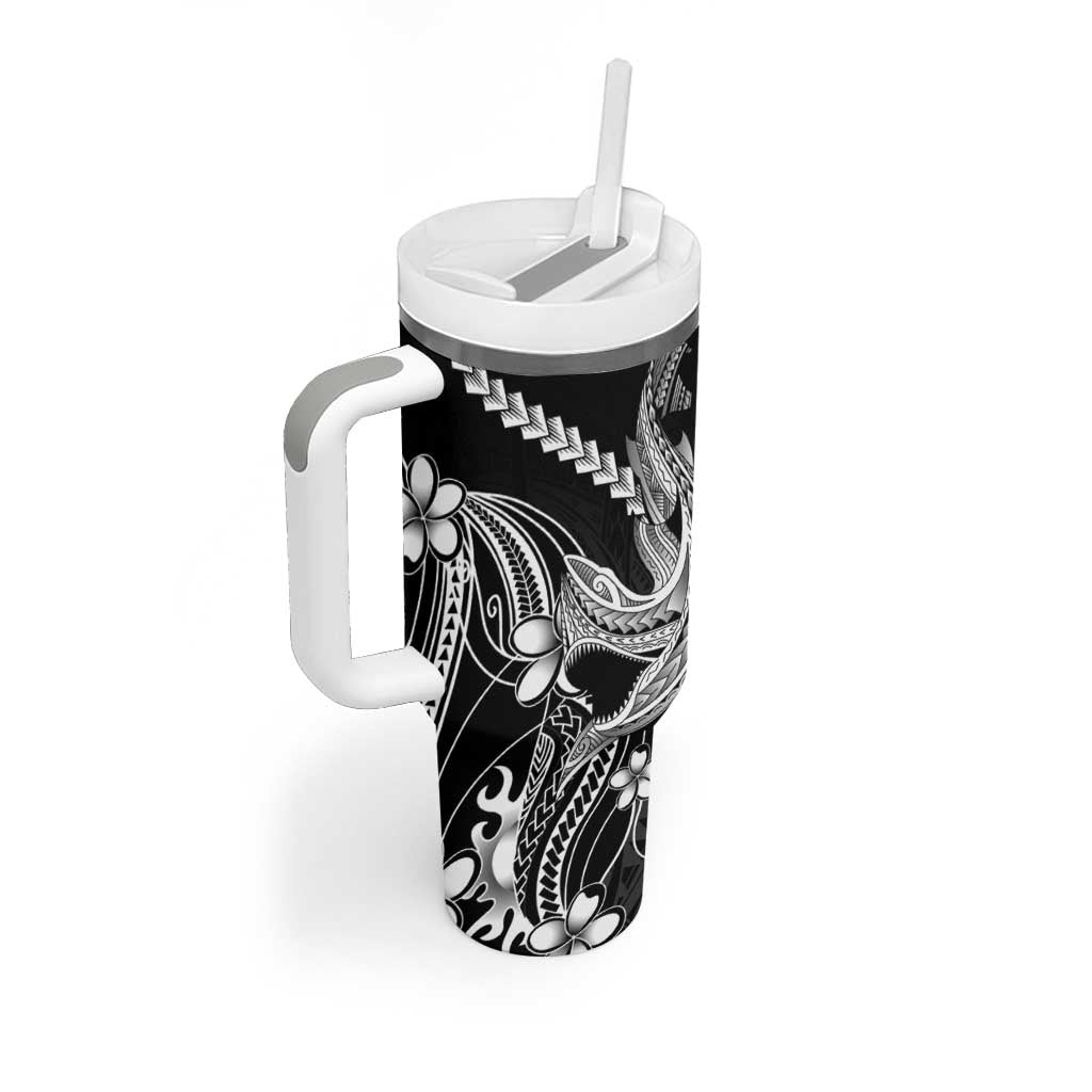 Black Aloha Hawaii Tumbler With Handle Polynesian Shark Tattoo With Plumeria LT14 - Polynesian Pride