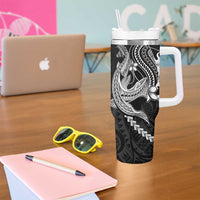 Black Aloha Hawaii Tumbler With Handle Polynesian Shark Tattoo With Plumeria LT14 - Polynesian Pride