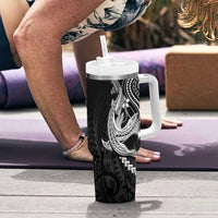 Black Aloha Hawaii Tumbler With Handle Polynesian Shark Tattoo With Plumeria LT14 - Polynesian Pride