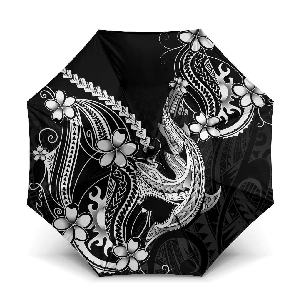 Black Aloha Hawaii Umbrella Polynesian Shark Tattoo With Plumeria LT14 One Size Folded 11.42 inch Opened Diameter 37.4 inch Black - Polynesian Pride