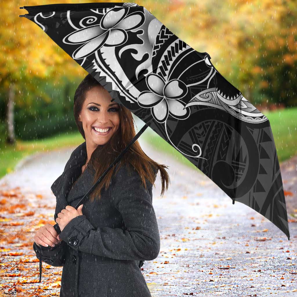 Black Aloha Hawaii Umbrella Polynesian Shark Tattoo With Plumeria - Polynesian Pride