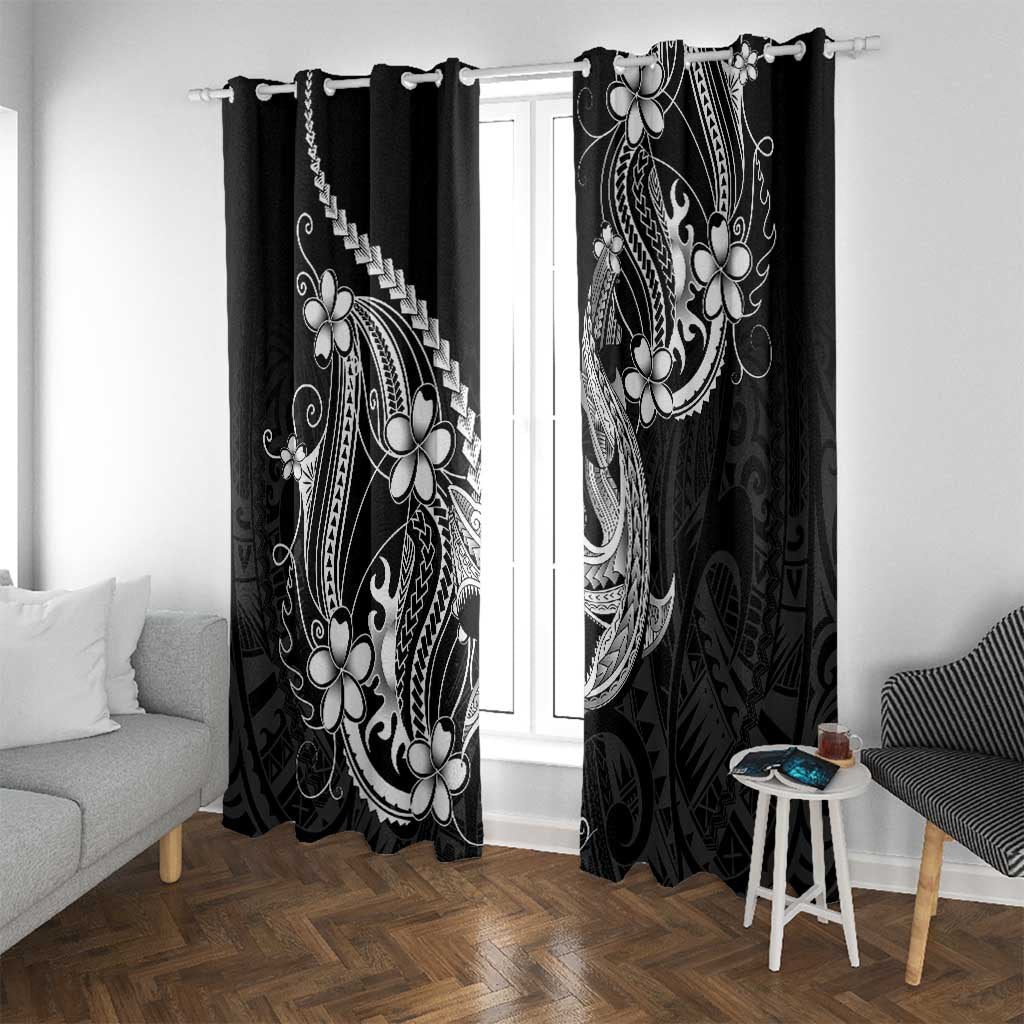 Black Aloha Hawaii Window Curtain Polynesian Shark Tattoo With Plumeria - Polynesian Pride