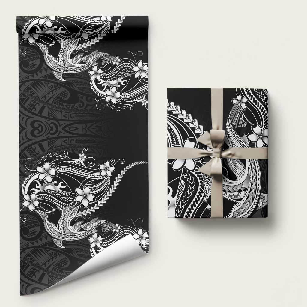 Black Aloha Hawaii Wrapping Paper Polynesian Shark Tattoo With Plumeria LT14 58" × 23" Black - Polynesian Pride