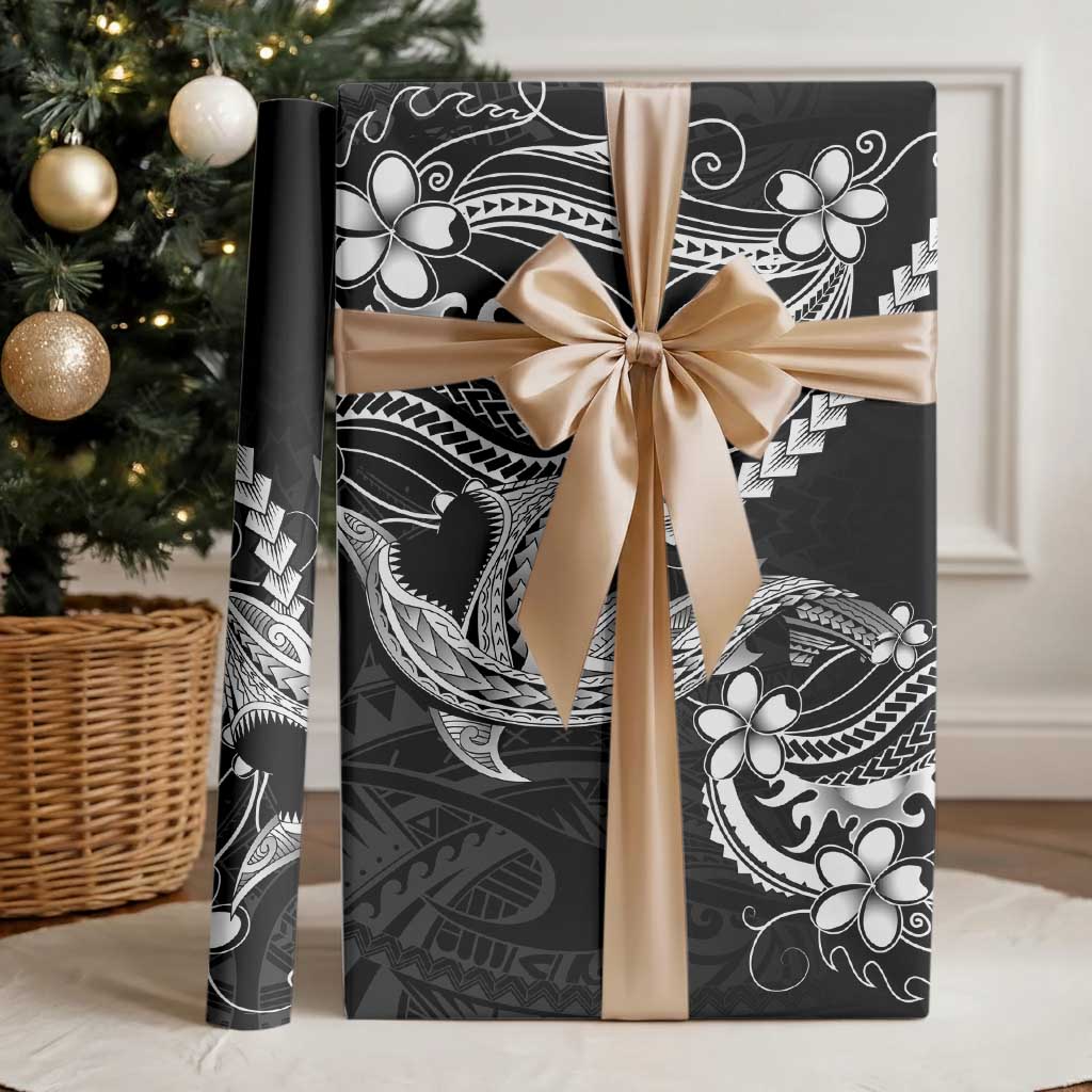 Black Aloha Hawaii Wrapping Paper Polynesian Shark Tattoo With Plumeria - Polynesian Pride