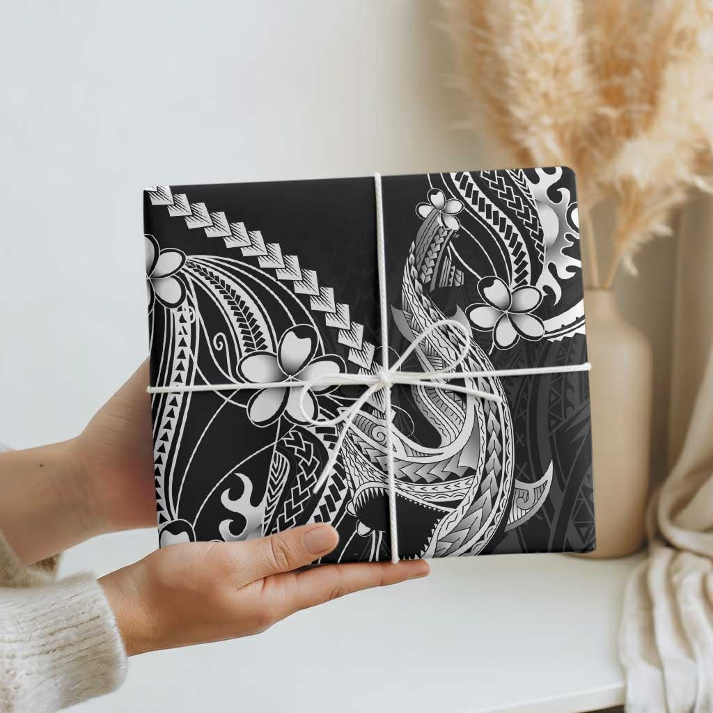 Black Aloha Hawaii Wrapping Paper Polynesian Shark Tattoo With Plumeria - Polynesian Pride